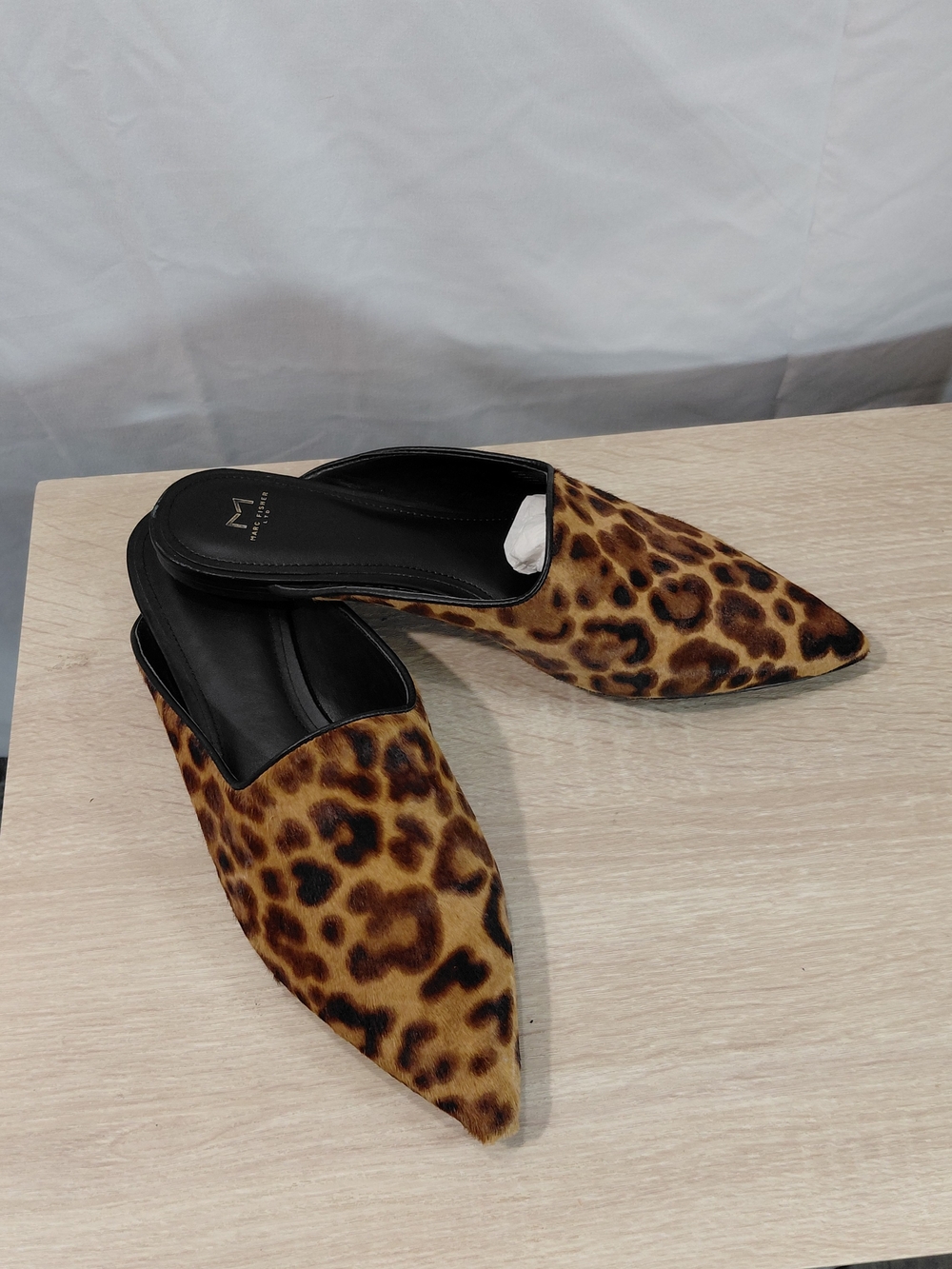 Marc Fisher Leopard Print Pointed Slip-On Mules - Black & Brown